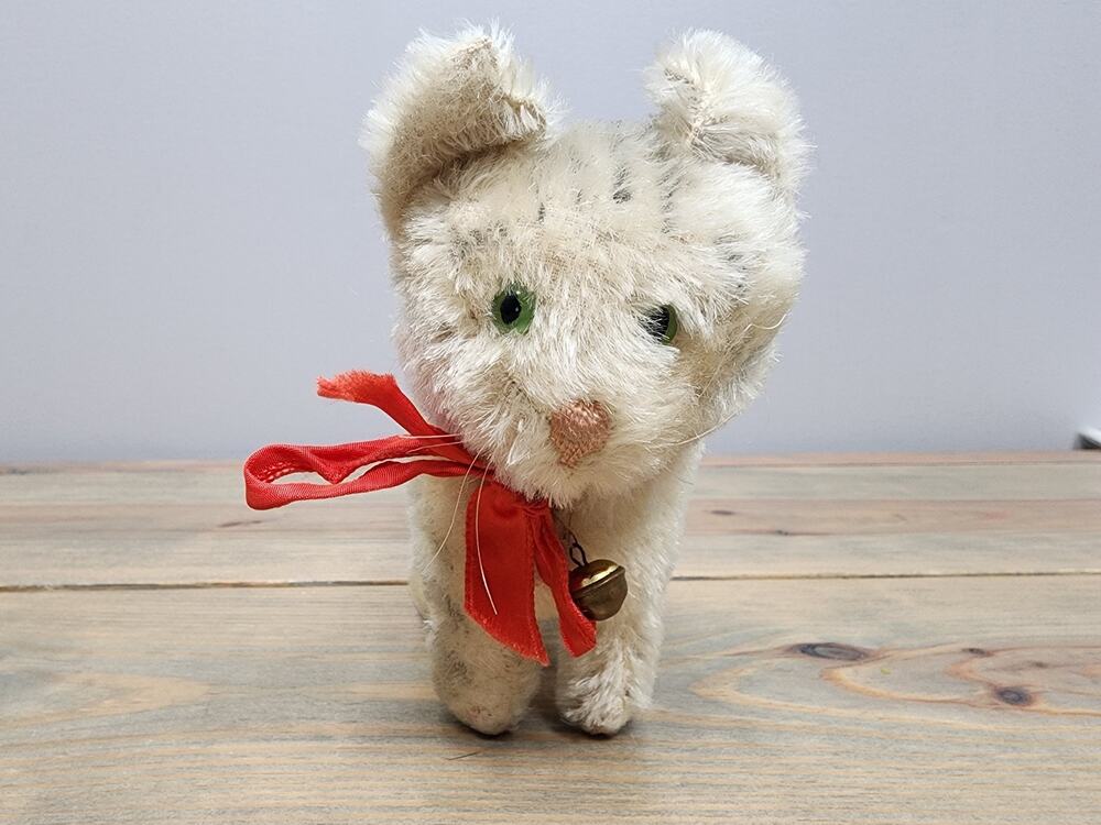VINTAGE 1960s STEIFF LIZZY CAT STANDING MOHAIR NO ID MADE IN GERMANY 5.5"x8"